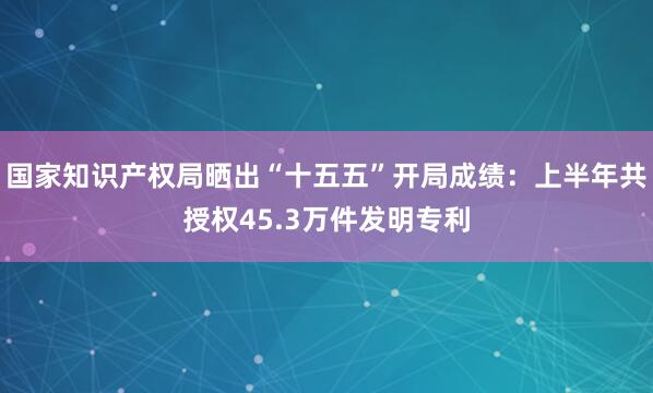 国家知识产权局晒出“十五五”开局成绩：上半年共授权45.3万件发明专利