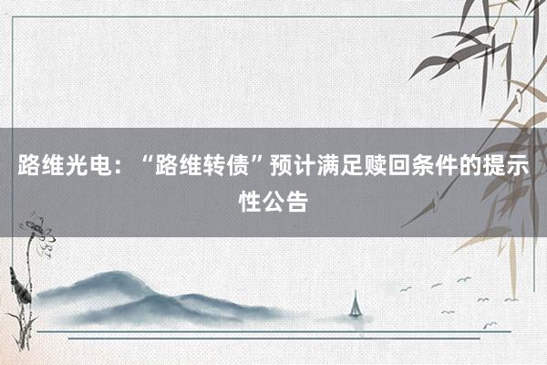 路维光电：“路维转债”预计满足赎回条件的提示性公告