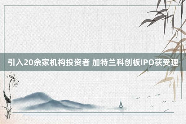 引入20余家机构投资者 加特兰科创板IPO获受理