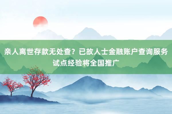 亲人离世存款无处查？已故人士金融账户查询服务试点经验将全国推广