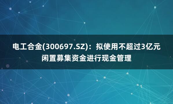 电工合金(300697.SZ):拟使用不超过3亿元闲置募集资金进行现金管理