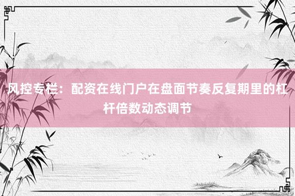 风控专栏：配资在线门户在盘面节奏反复期里的杠杆倍数动态调节