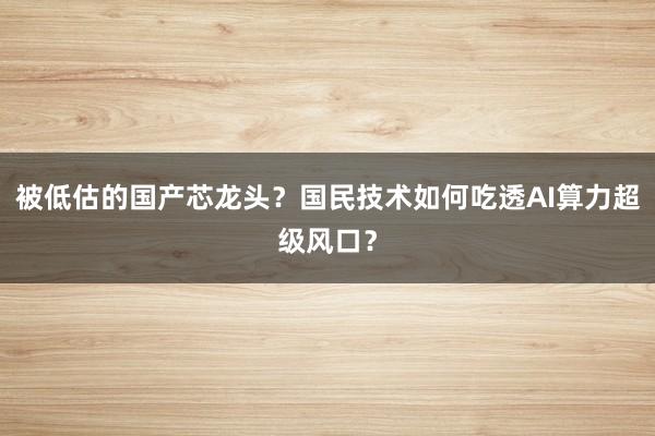 被低估的国产芯龙头？国民技术如何吃透AI算力超级风口？