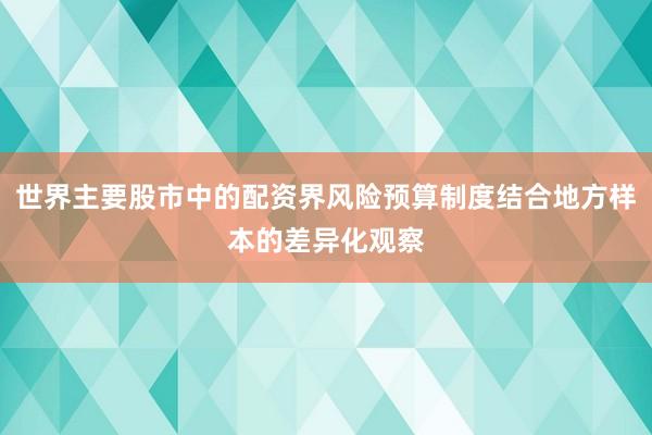 世界主要股市中的配资界风险预算制度结合地方样本的差异化观察