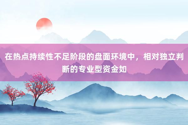 在热点持续性不足阶段的盘面环境中，相对独立判断的专业型资金如