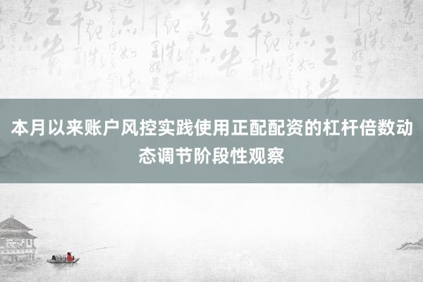 本月以来账户风控实践使用正配配资的杠杆倍数动态调节阶段性观察