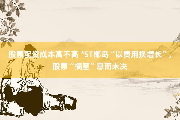 股票配资成本高不高 *ST椰岛“以费用换增长”,股票“摘星”悬而未决