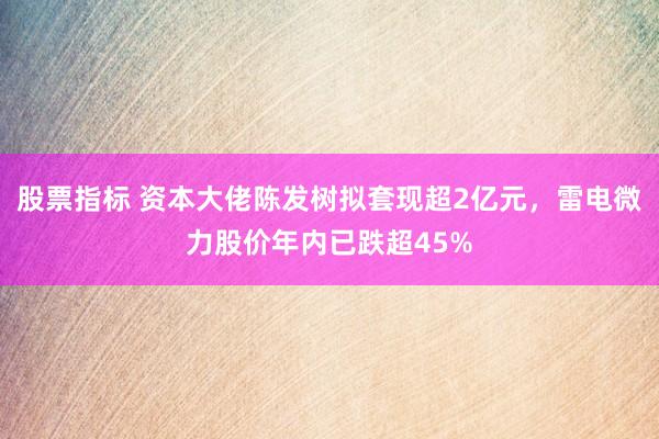 股票指标 资本大佬陈发树拟套现超2亿元，雷电微力股价年内已跌超45%