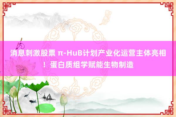 消息刺激股票 π-HuB计划产业化运营主体亮相！蛋白质组学赋能生物制造